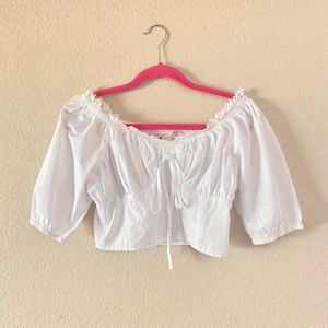 Cropped white peasant blouse